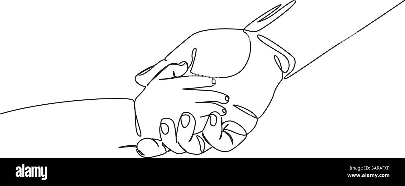 disegno continuo a linea singola di bambini mano nella mano dei genitori, illustrazione vettoriale grafica a linee Illustrazione Vettoriale