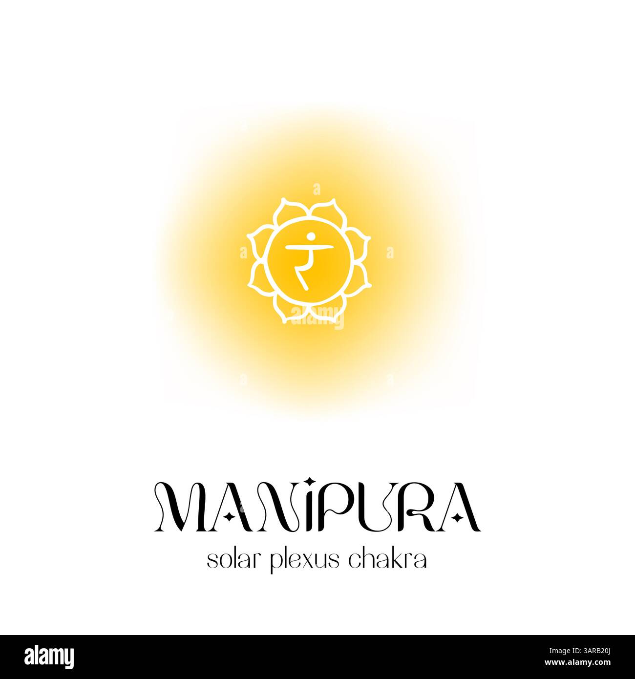 Simbolo manipura luminoso con chakra in plesso solare su sfondo bianco Illustrazione Vettoriale