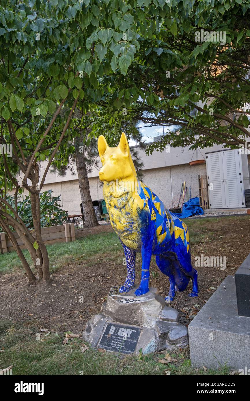 DOGNY, scultura a grandezza naturale "Setting the Pace" (dell'artista Mike Neville), America's Tribute to Search and Rescue Dogs, Manhattan, New York City, USA Foto Stock