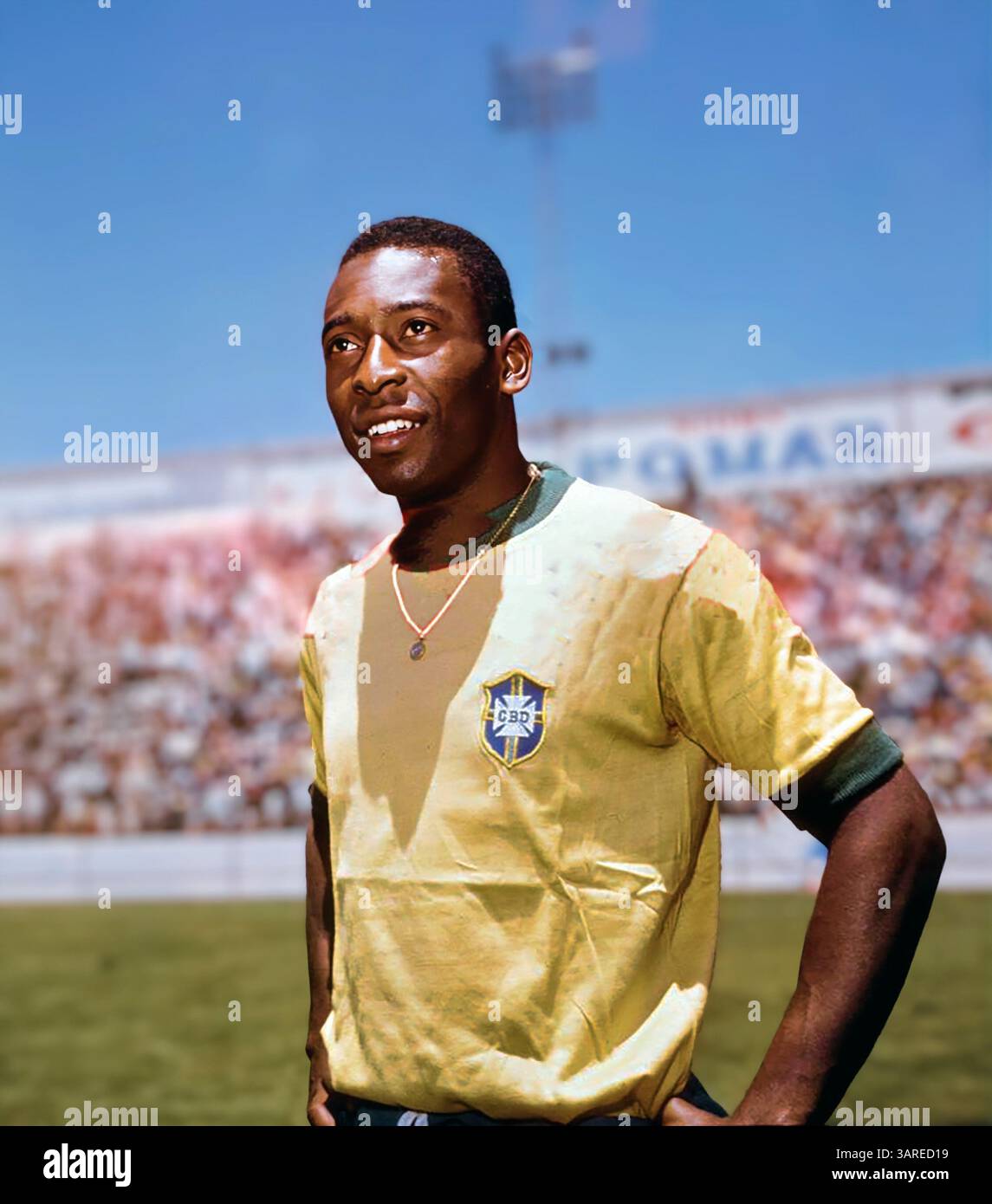 Pele. Ritratto del leggendario calciatore brasiliano, Edson Arantes do Nascimento ("Pelé": 1940-2022), nel 1970 Foto Stock