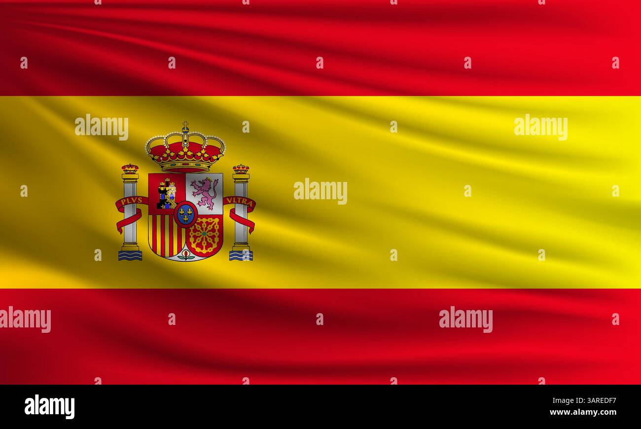 Bandiera vettoriale della Spagna che ondeggia l'illustrazione di sfondo in stile primo piano Illustrazione Vettoriale