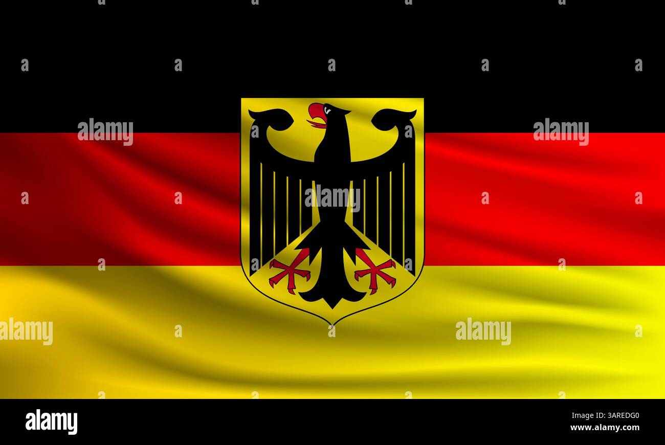 Bandiera vettoriale della Germania che ondeggia l'illustrazione di sfondo in stile primo piano Illustrazione Vettoriale