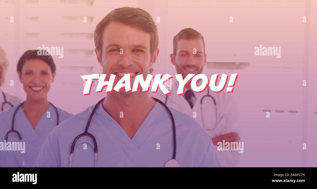 Immagine di diversi medici sul testo di ringraziamento Foto Stock