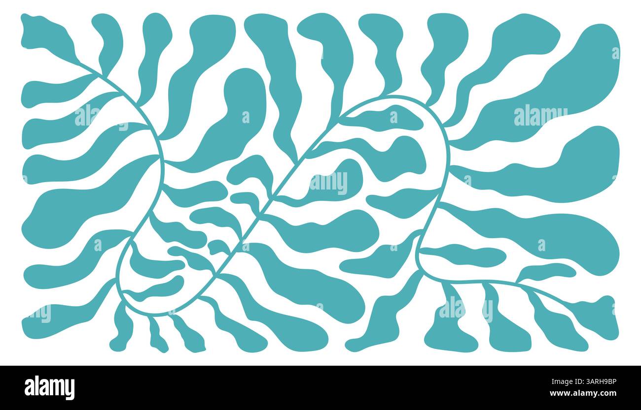 Poster di fiori hippie astratti. Arte murale botanica alla moda con piante floreali selvatiche, foglie in stile hippie. Arredamento moderno e originale Illustrazione Vettoriale