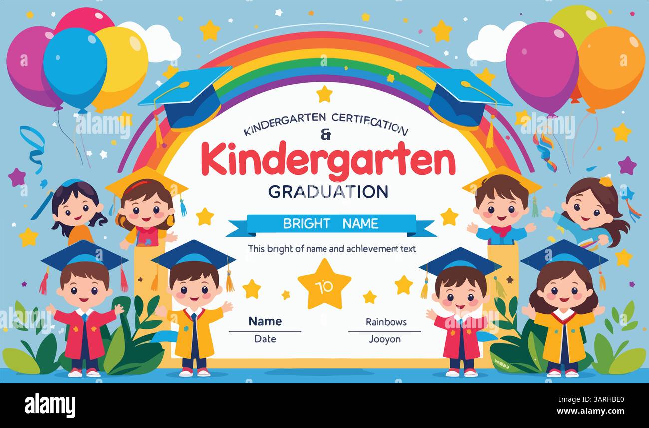 certificato dell'asilo, modello di graduazione per striscioni, poster e cartoncino Illustrazione Vettoriale
