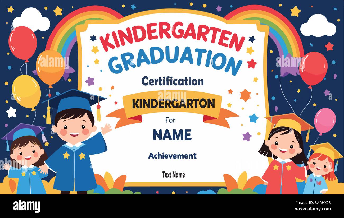 certificato dell'asilo, modello di graduazione per striscioni, poster e cartoncino Illustrazione Vettoriale