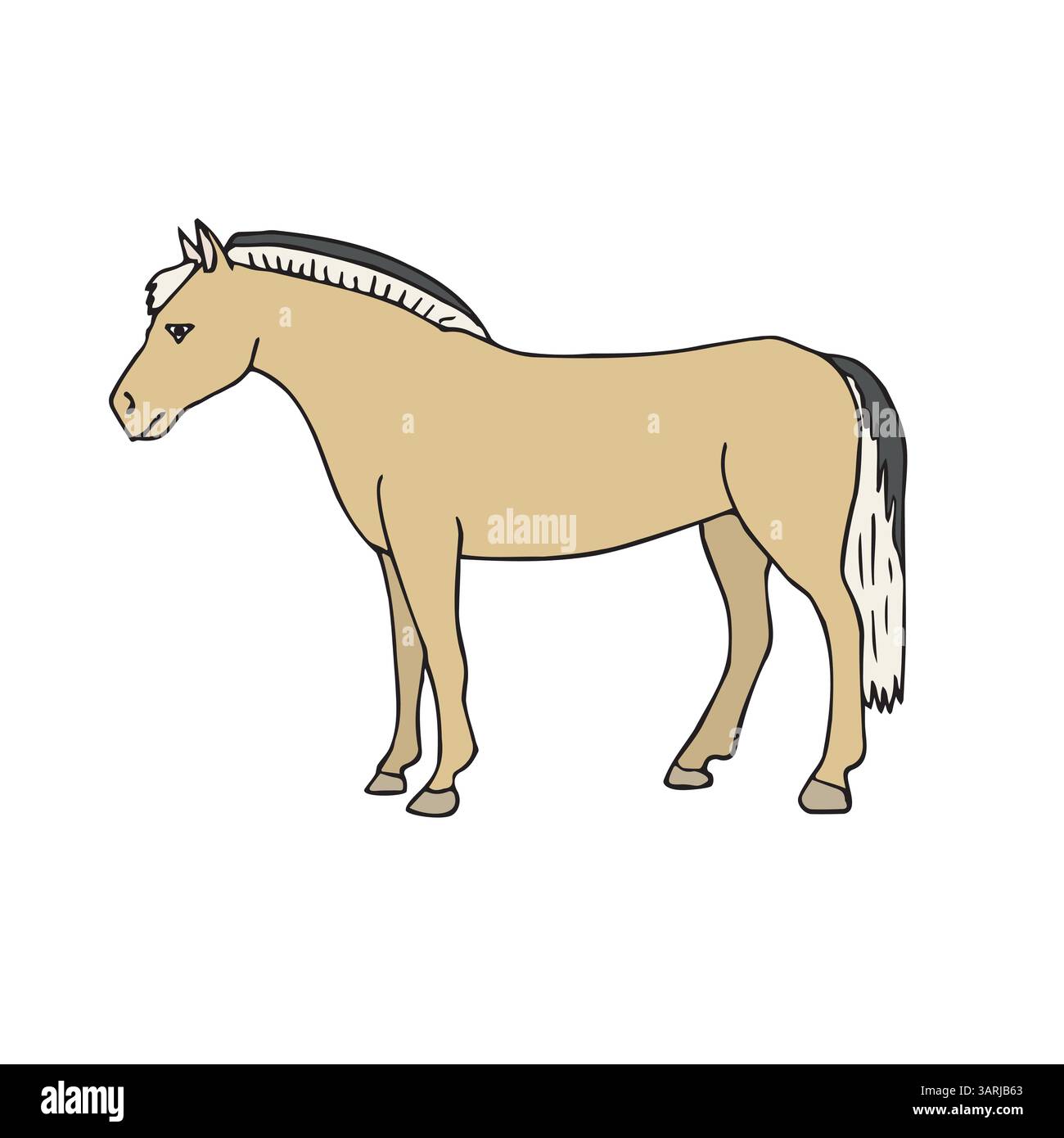 Disegno vettoriale disegnato a mano a forma di cavallo fiordo colorato isolato su sfondo bianco Illustrazione Vettoriale