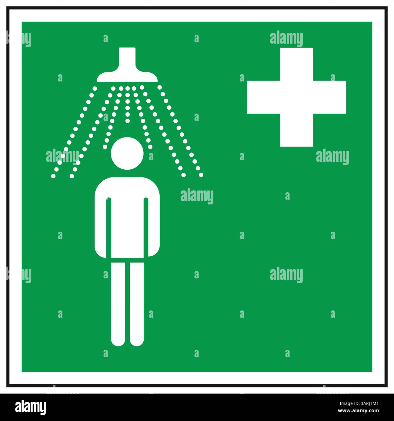 Segnale di pronto soccorso verde e bianco che indica la posizione di una doccia di emergenza Illustrazione Vettoriale
