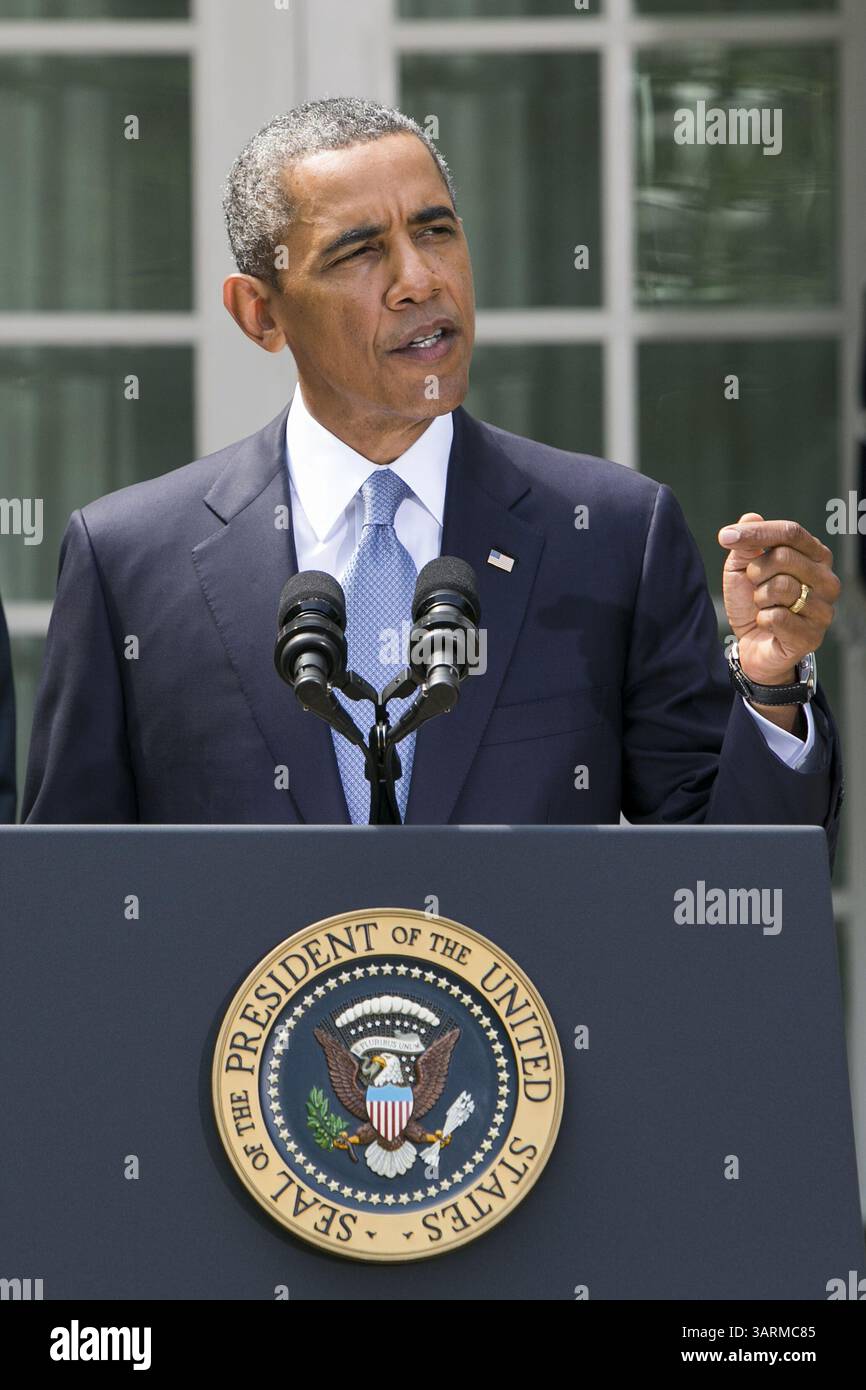 1 settembre 2013 - Washington, District of Columbia, U. S - il presidente degli Stati Uniti Barack Obama rilascia una dichiarazione sulla Siria al Rose Garden della Casa Bianca a Washington, D.C. il 31 agosto 2013. (Immagine di credito: © Prensa Internacional/ZUMAPRESS.com) Foto Stock