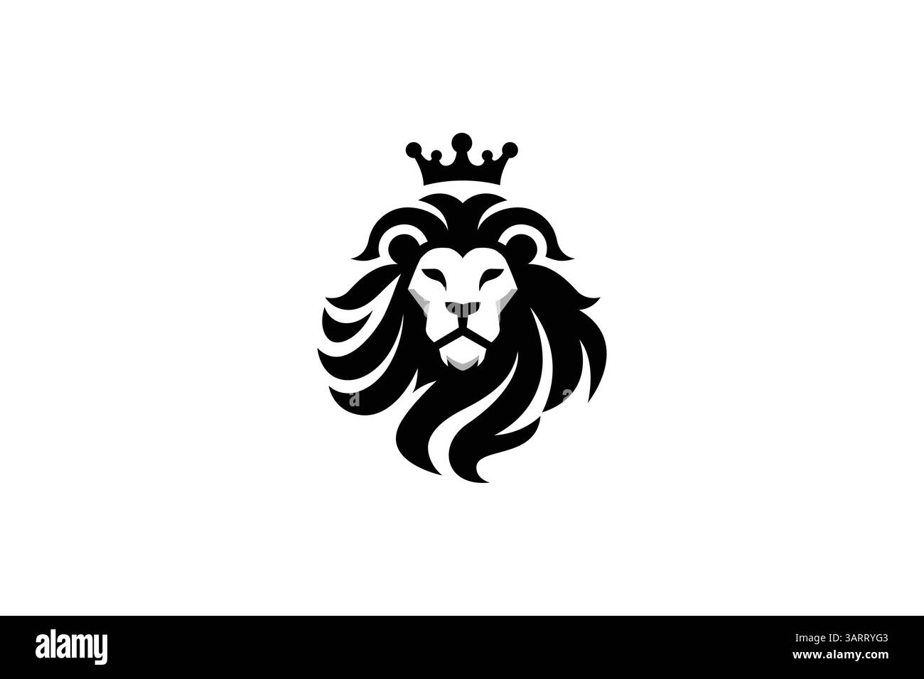 Logo Majestic Lion Head con corona e emblema regale del potente patrimonio Illustrazione Vettoriale