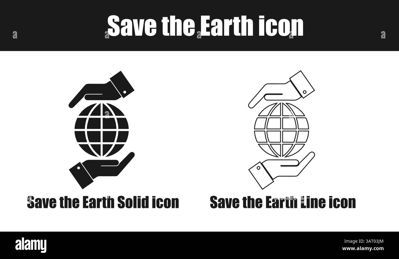 Salvare il set di icone Terra in stile solido e linea. Illustrazione Vettoriale