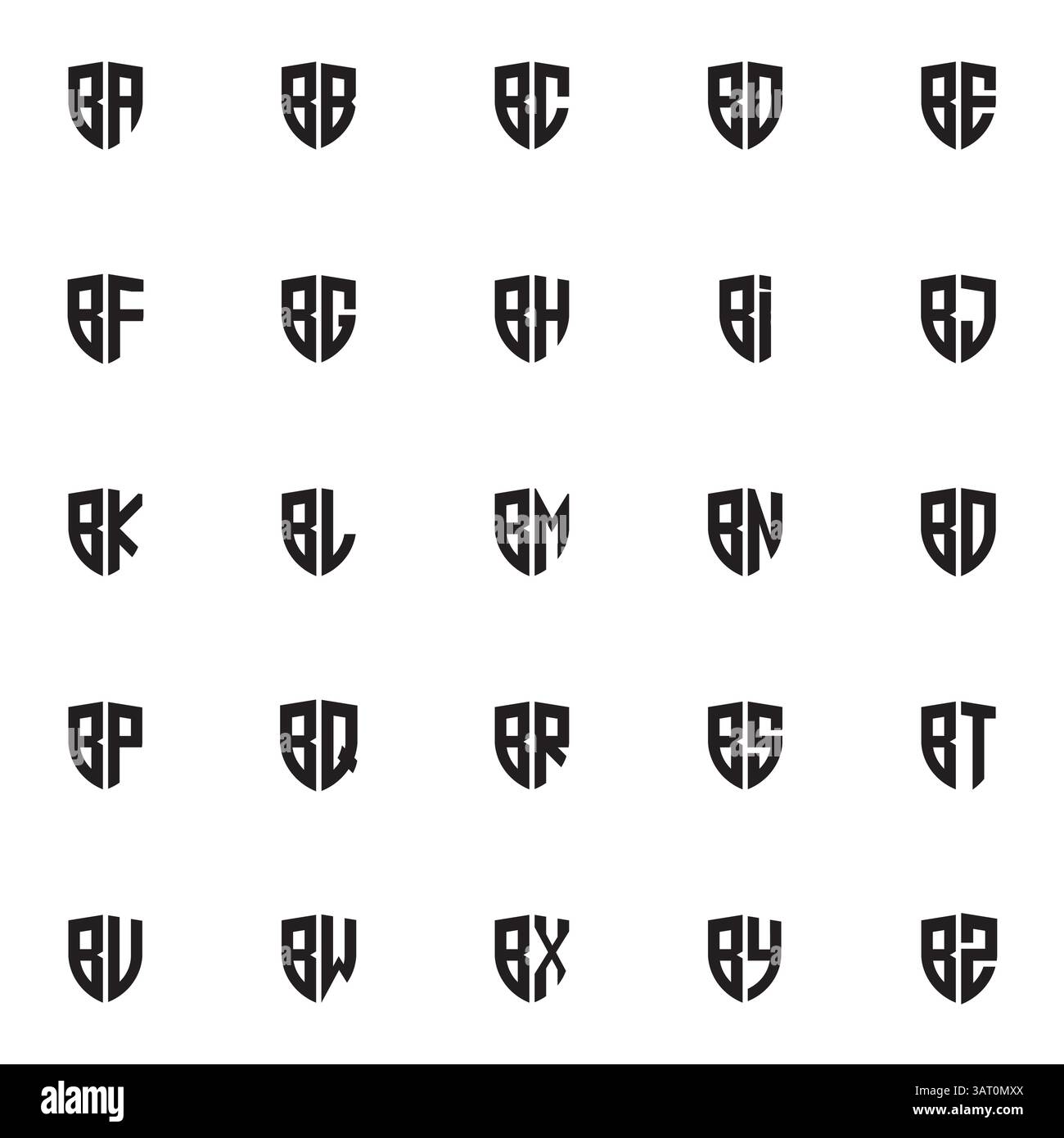 Modello di forma dello scudo monogramma. set di logo da ba a bz Illustrazione Vettoriale
