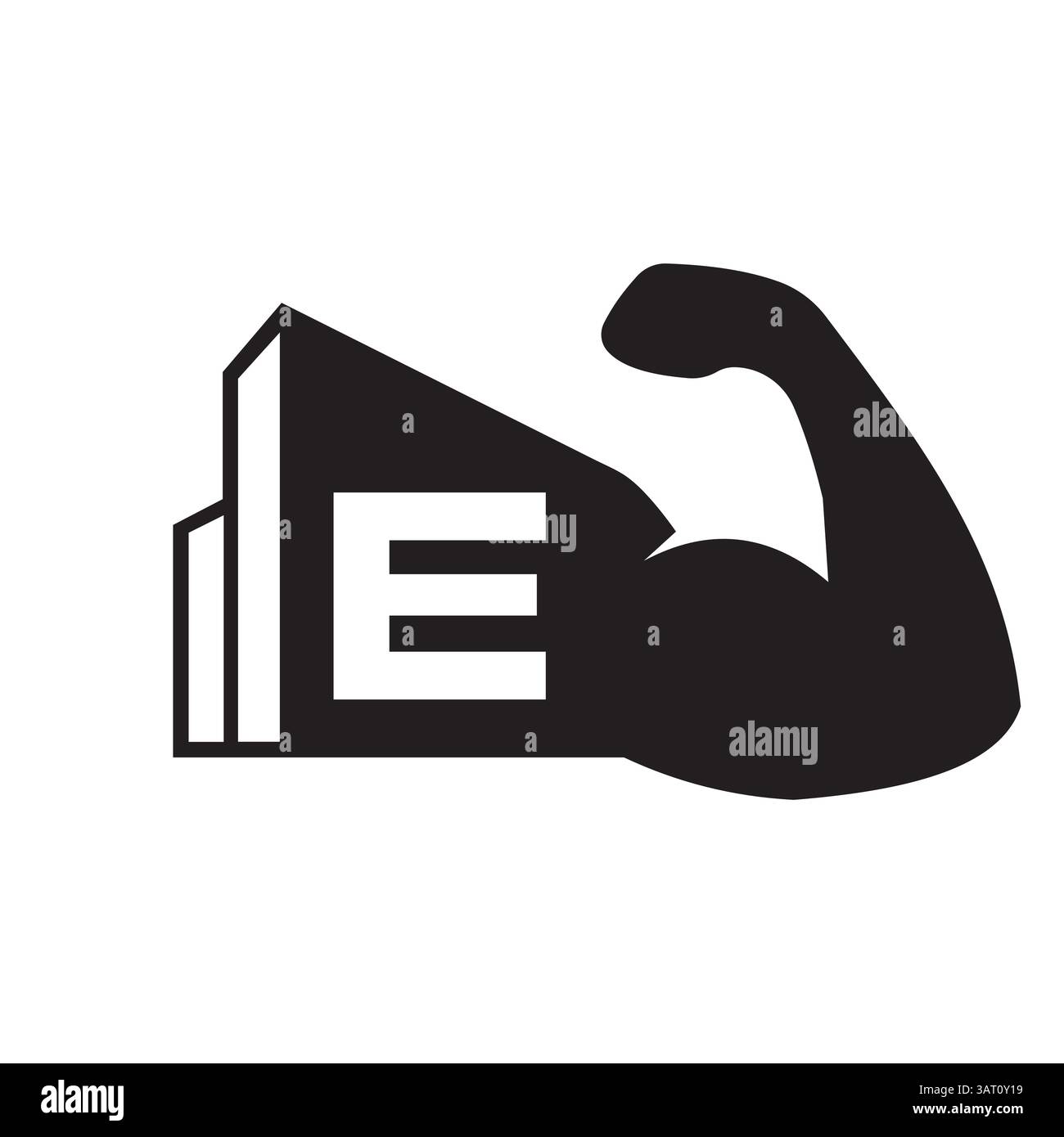 Lettera iniziale e concetto del logo immobiliare con City Building e Arm Symbol Vector Template Illustrazione Vettoriale