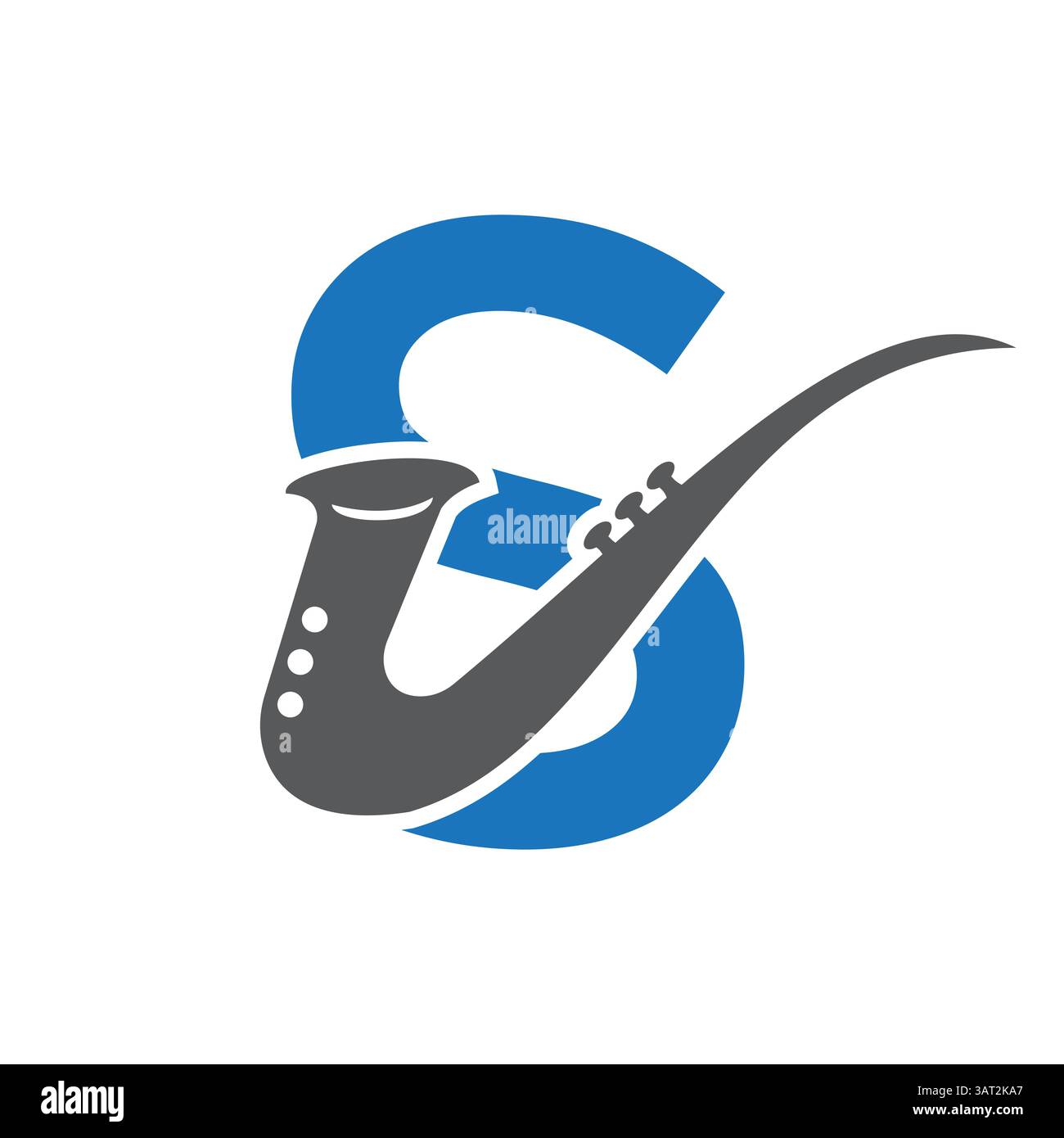 Lettera iniziale S Music Logo Concept con icona Jazz o sassofono modello vettoriale Illustrazione Vettoriale