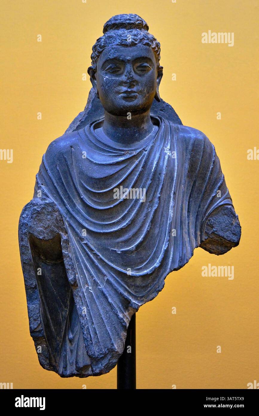 India, Punjab e Haryana, Chandigarh, Museo del governo e Galleria d'Arte, statua di Buddha, II secolo Foto Stock