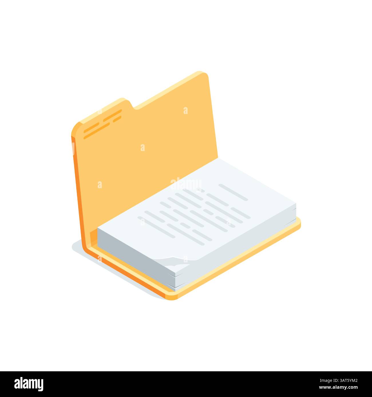 cartella aperta vettoriale isometrica con carta, a colori su sfondo bianco, documenti cartacei o documentazione di lavoro Illustrazione Vettoriale