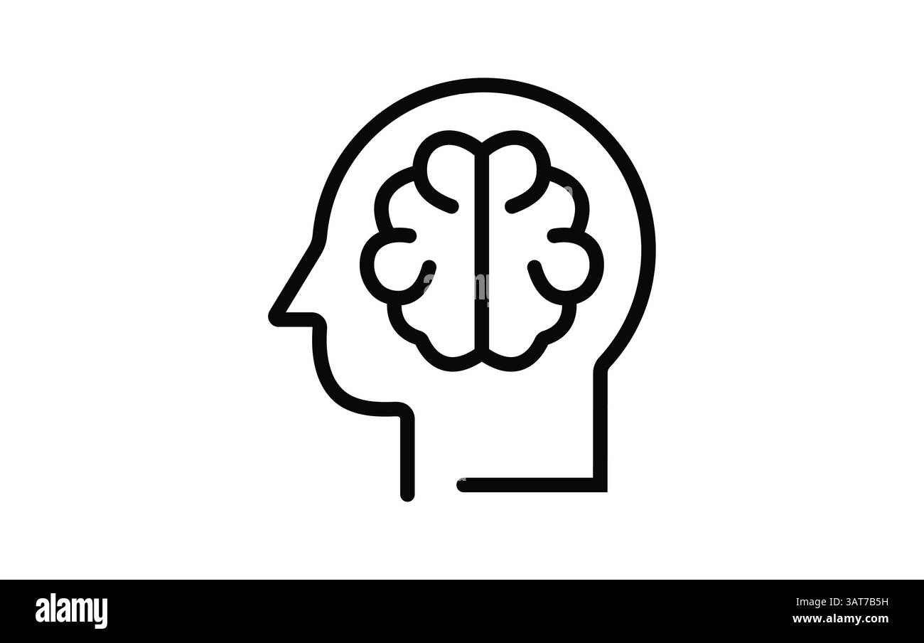 Profilo umano cervello o mente vista laterale all'interno della linea della testa icona vettoriale arte per applicazioni mediche e siti Web Illustrazione Vettoriale