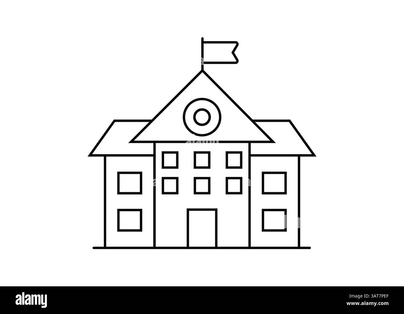 L'edificio scolastico delinea l'icona dell'arte illustrazione vettoriale dell'istruzione Illustrazione Vettoriale