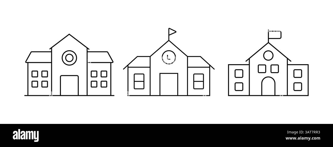 Le icone vettoriali della scuola la collezione d'arte minimalista della linea universitaria Illustrazione Vettoriale