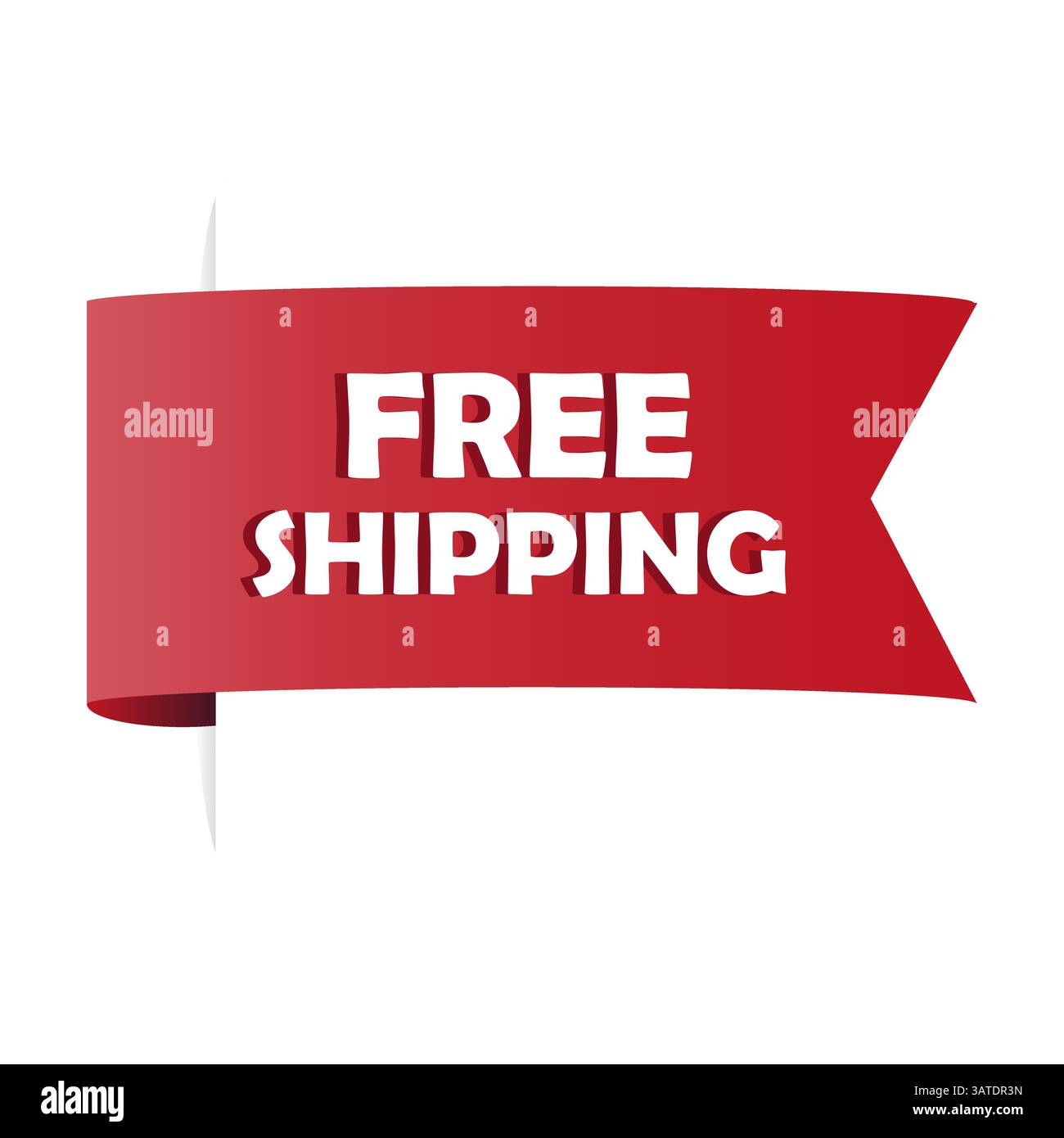 Nastro di spedizione gratuito. Banner dell'offerta di consegna. Etichetta rossa vettoriale. Forma dell'etichetta promozionale. Illustrazione Vettoriale