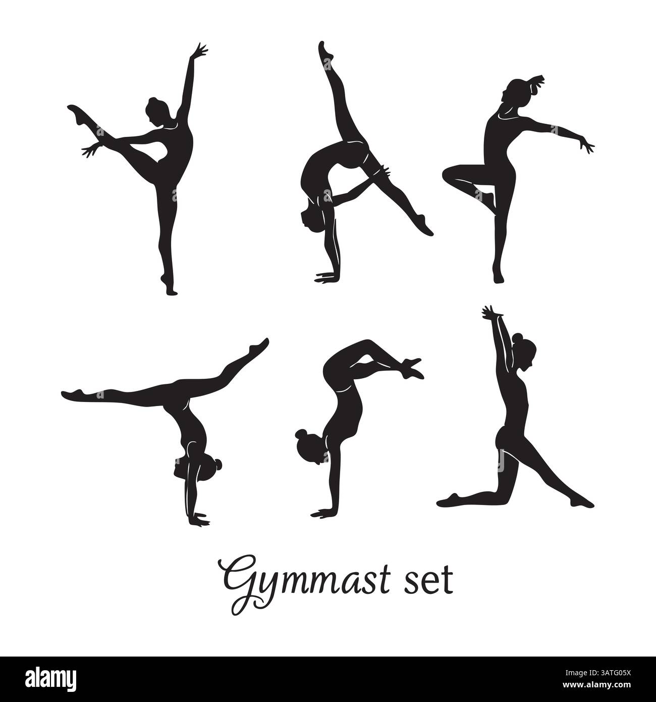 Set di silhouette da ginnasta su sfondo bianco Illustrazione Vettoriale