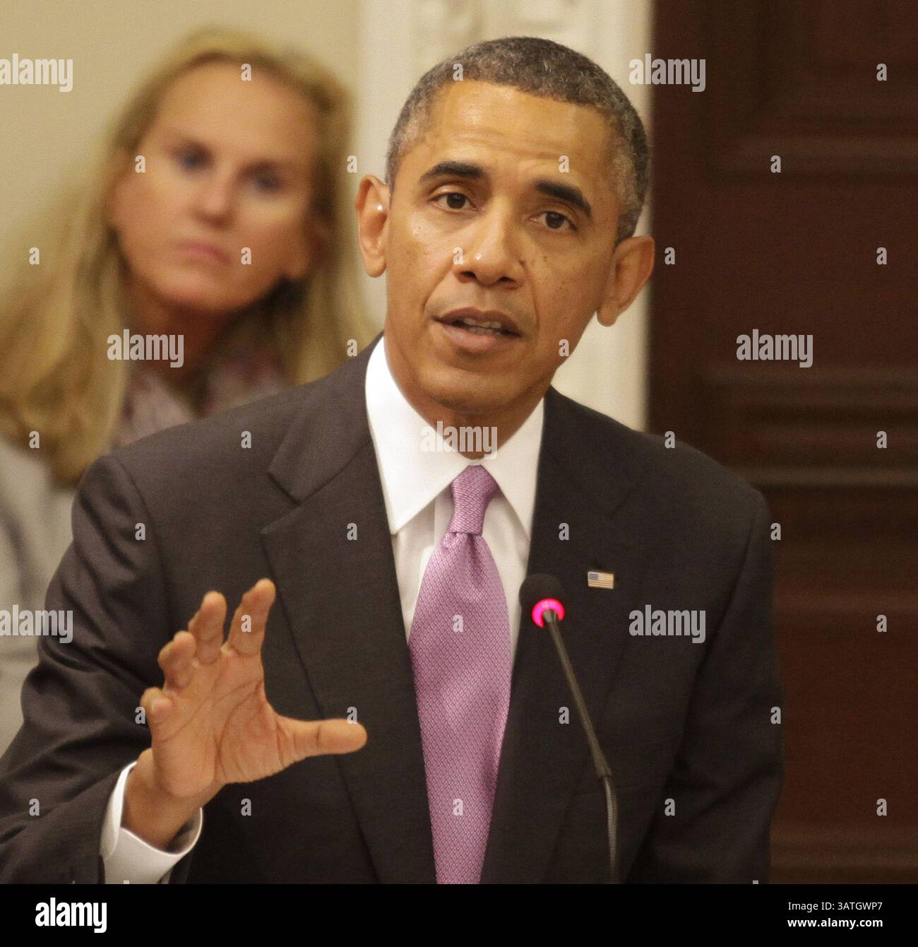 19 settembre 2013 - Washington, District of Columbia, U. S - il presidente degli Stati Uniti Barack Obama pronuncia le sue osservazioni in una riunione del suo Consiglio per l'esportazione nell'edificio Eisenhower Executive Office a Washington, DC, il 19 settembre 2013. (Immagine di credito: © Prensa Internacional/ZUMAPRESS.com) Foto Stock