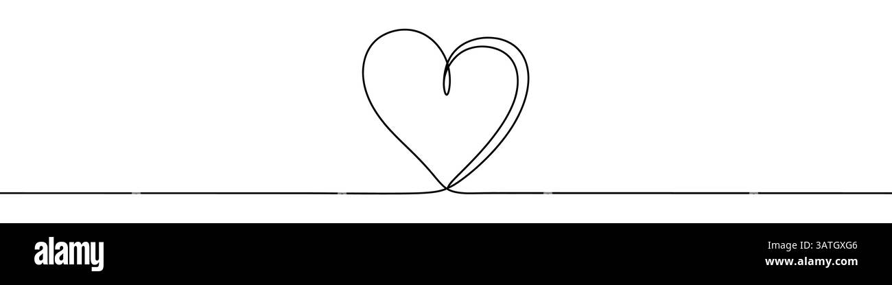 Icona del cuore disegnata con una linea. Contorno nero di un cuore realizzato con un'unica linea continua. Illustrazione vettoriale. Illustrazione Vettoriale