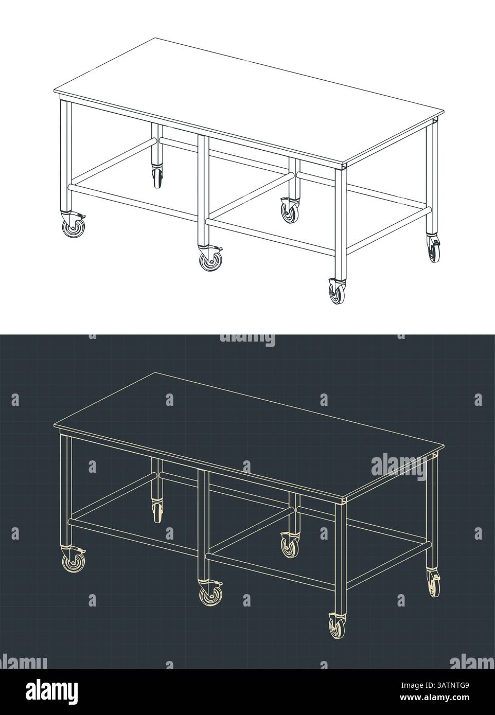 Illustrazioni vettoriali stilizzate di progetti isometrici di una tavola in acciaio Illustrazione Vettoriale