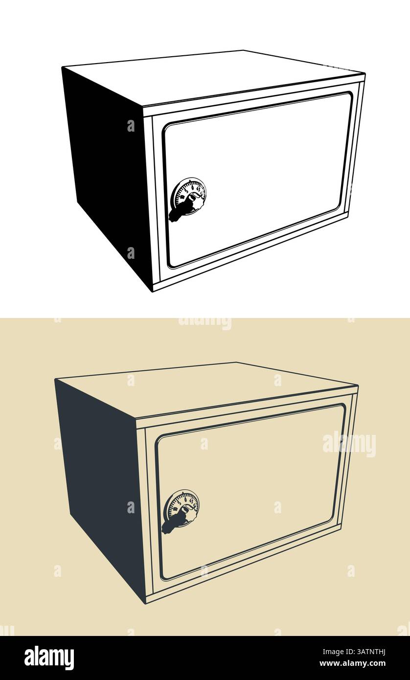 Illustrazione vettoriale stilizzata di una cassaforte di piccole dimensioni Illustrazione Vettoriale