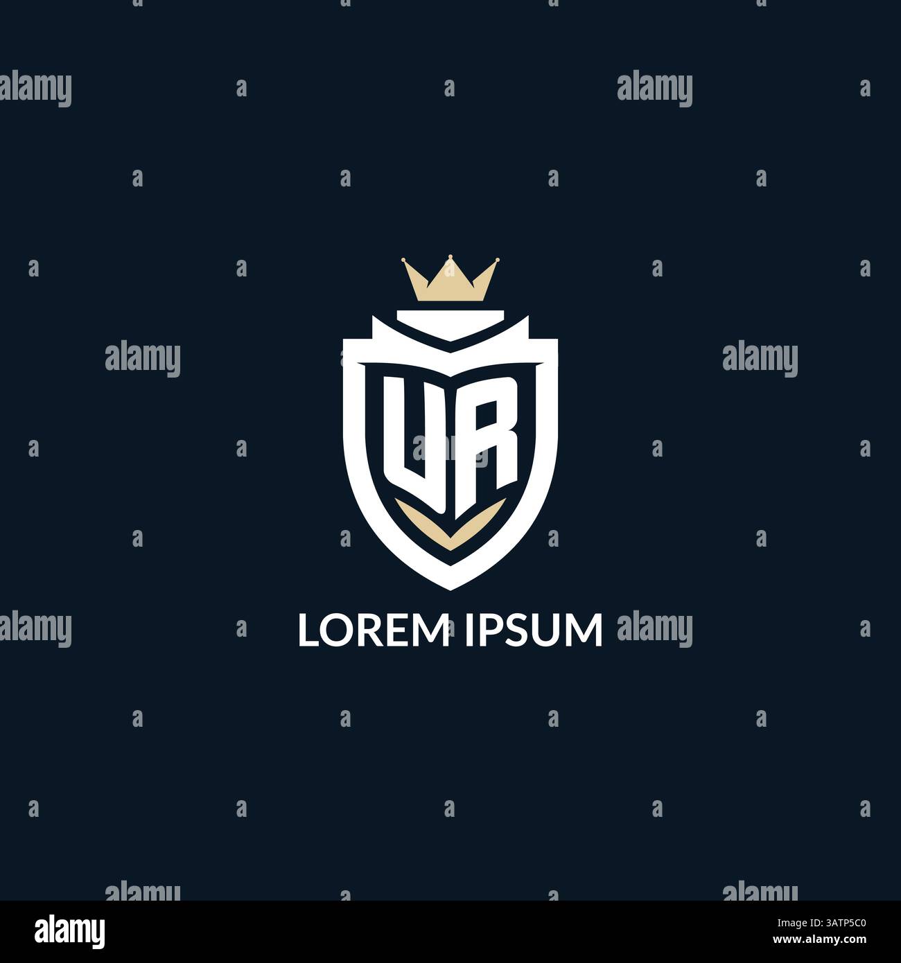 Logo iniziale con logo UR e corona, logo del team esport, ispirazione grafica vettoriale Illustrazione Vettoriale