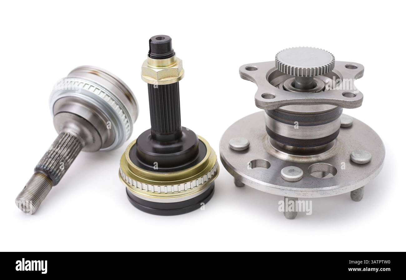 Alcuni ricambi auto su sfondo bianco Foto Stock