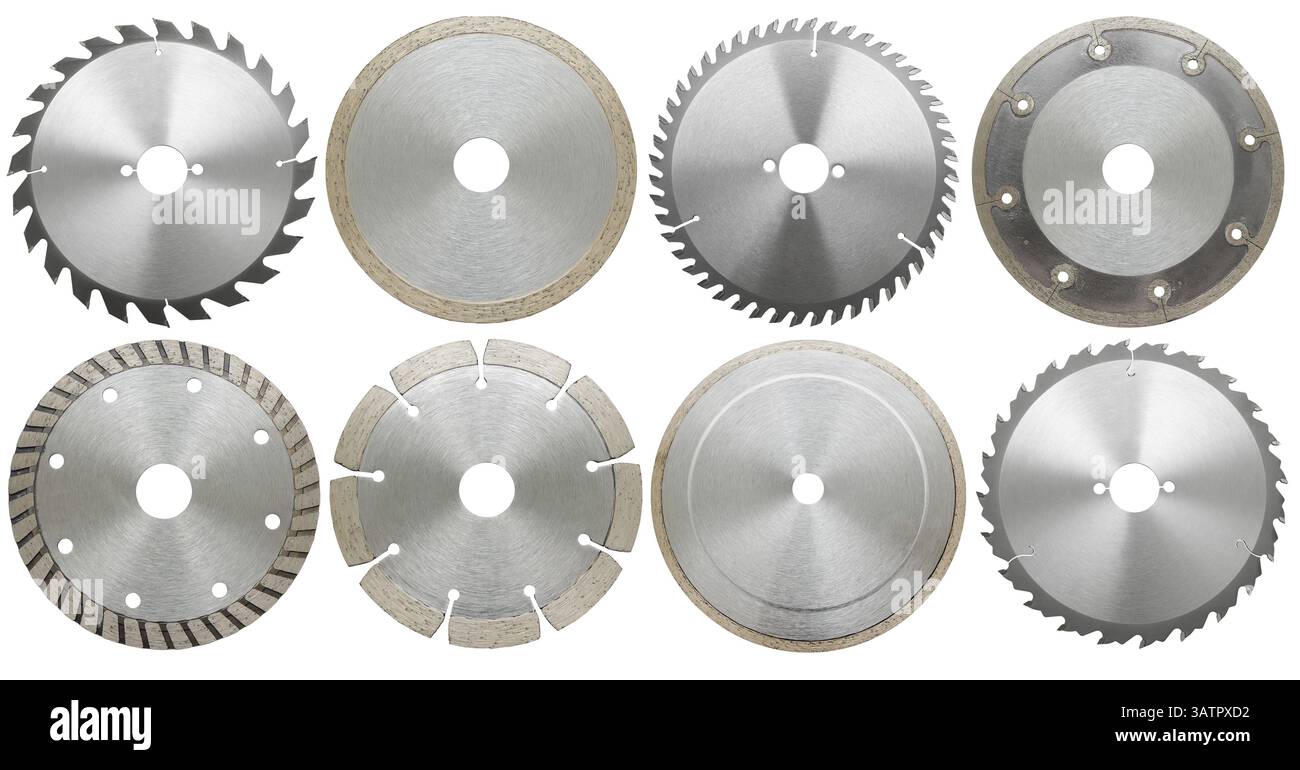 Lame circolari per lavori in legno e metallo, isolate Foto Stock