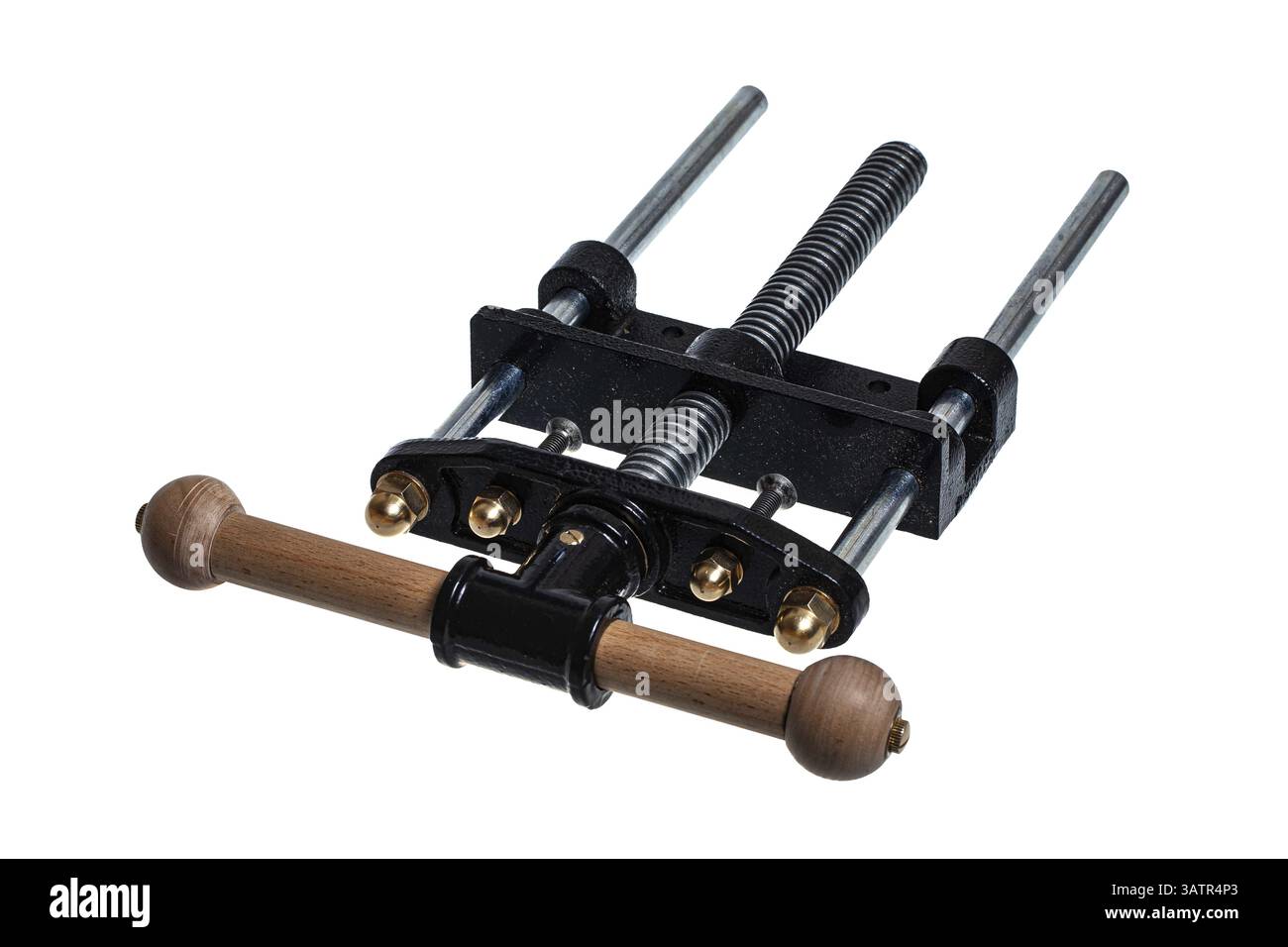 Morsa per falegname da banco in metallo su sfondo isolato Foto Stock