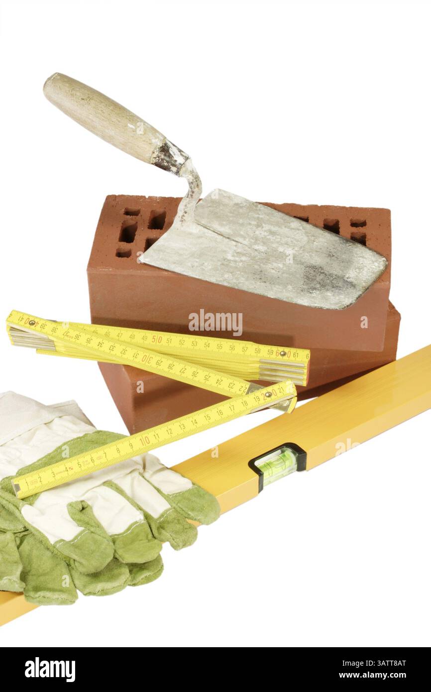 Strumenti Mason - isolati su sfondo bianco forniture massoni - isolati su sfondo bianco Foto Stock