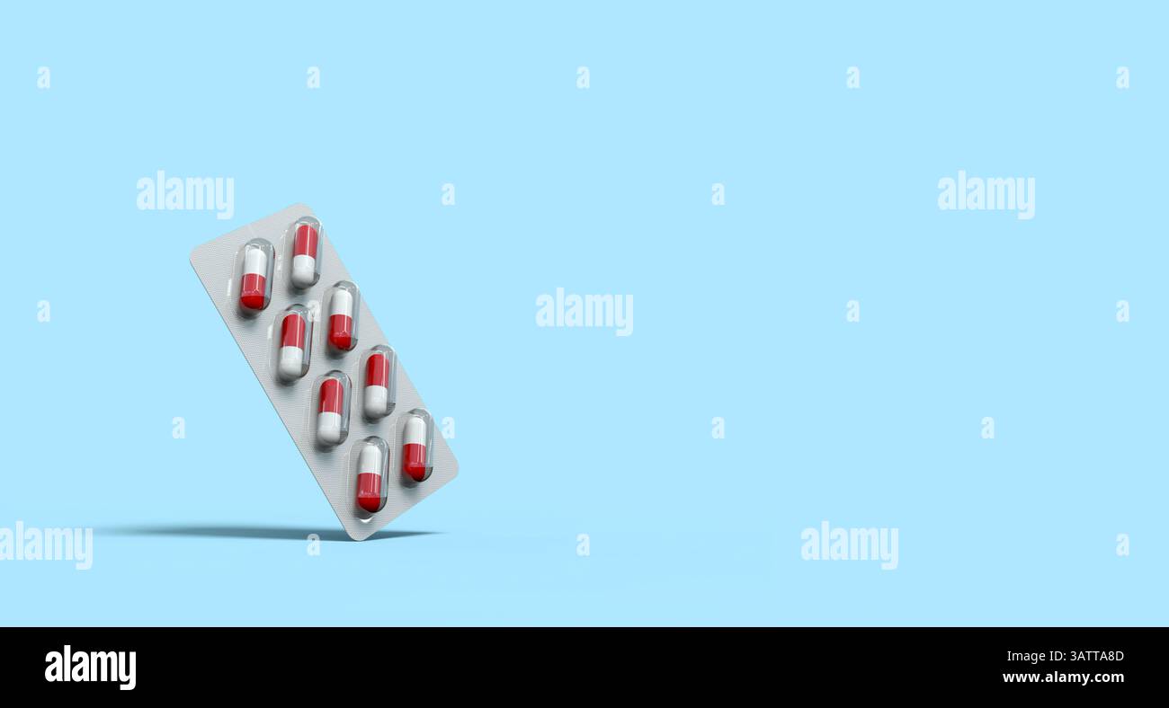Compressa medica contenente capsule rosse e bianche - rendering 3D. Foto Stock