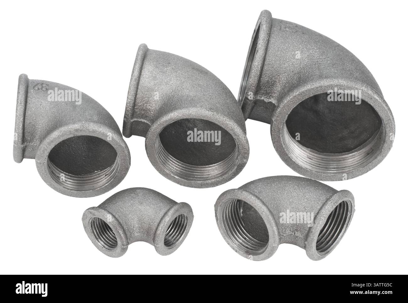 Alcuni tubi metallici si piegano con filettatura interna Foto Stock