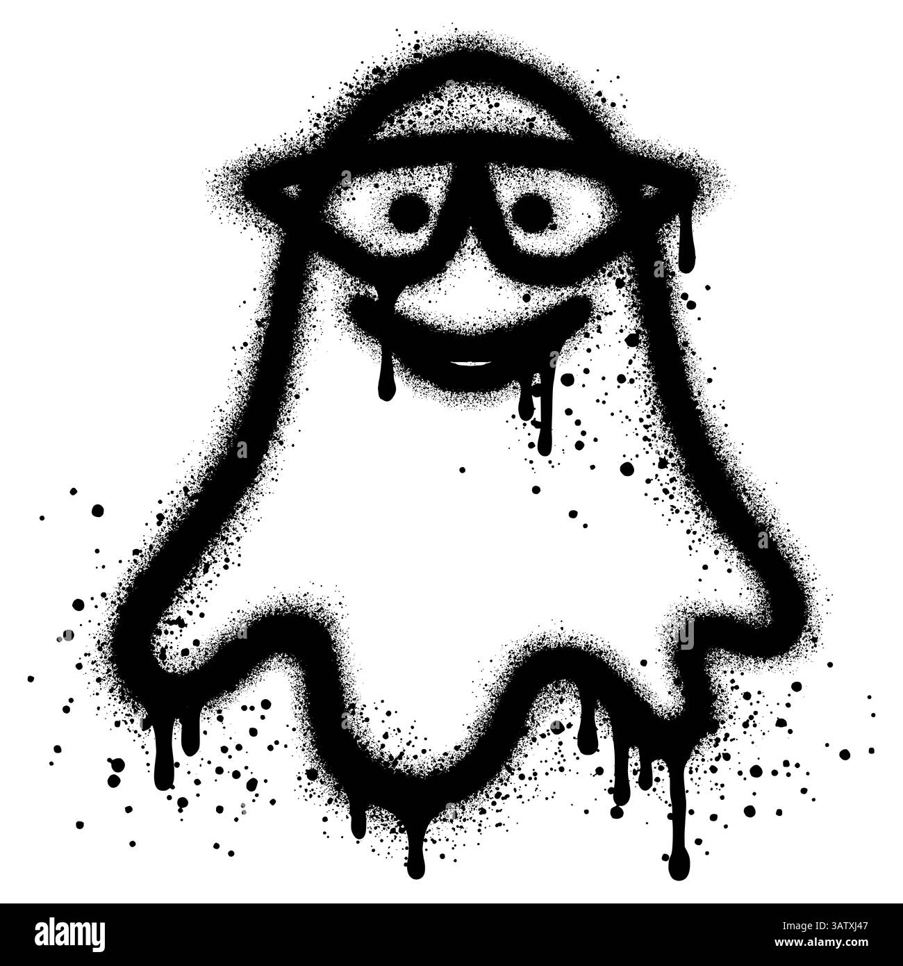 Graziosi graffiti fantasma con vernice spray nera. illustrazione vettoriale. Illustrazione Vettoriale