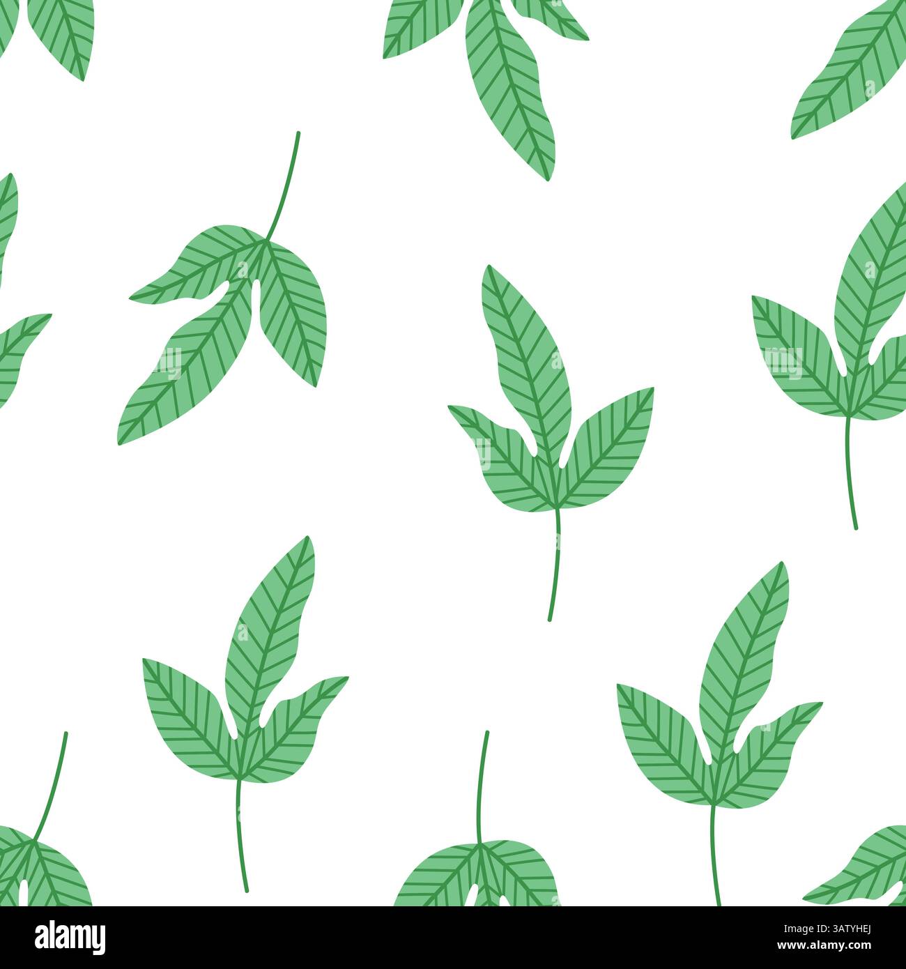 Motivo a foglia verde tropicale senza cuciture in stile vettoriale piatto per un design estivo Illustrazione Vettoriale
