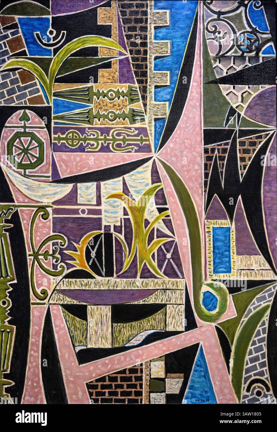 Nikos Hadjikyriakos-Ghikas, (1906-1994) balcone con pilastri orizzontali. 1954, olio su tela. Nella Fondazione Basil & Elise Goulandris, Atene, G. Foto Stock