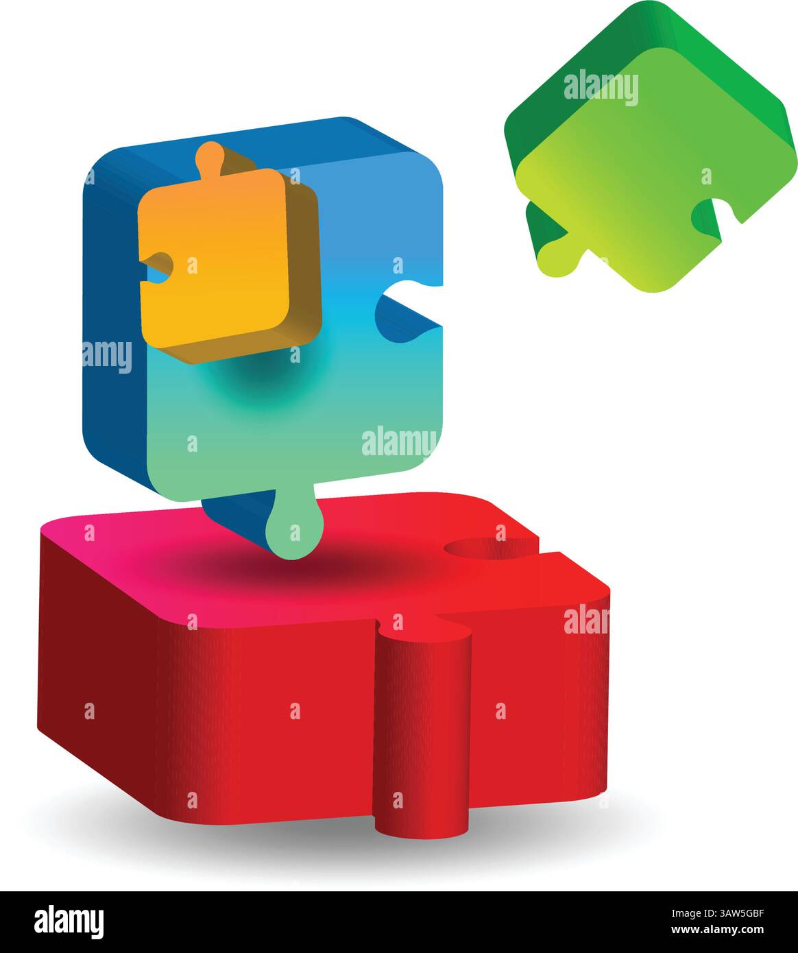 Illustrazione vettoriale di assemblaggio dei pezzi di puzzle 3D. Illustrazione Vettoriale