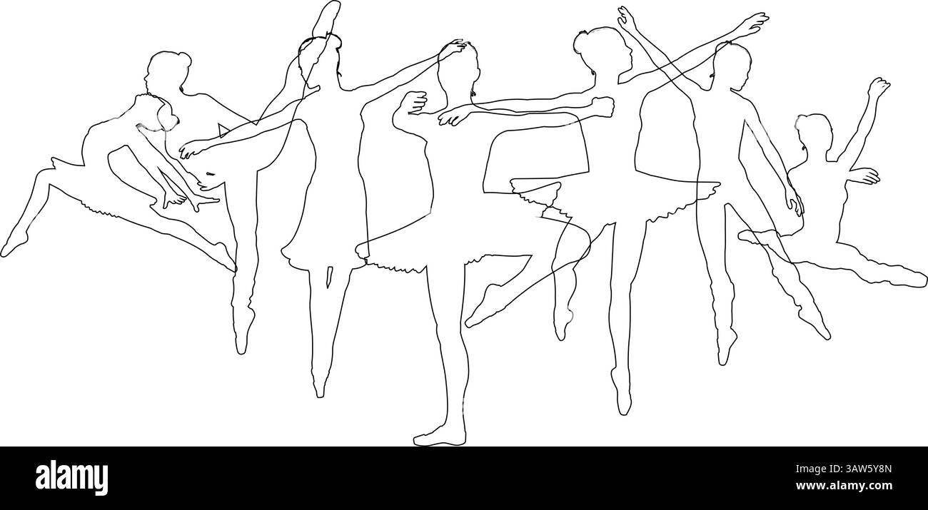 I ballerini con silhouette ballerina mettono in scena le silhouette Illustrazione Vettoriale