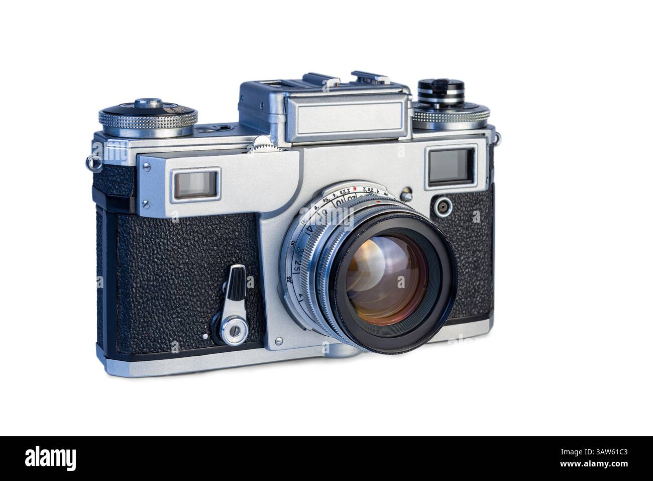 Fotocamera d'epoca con soffietti e componenti unici esposti in un ambiente isolato, evidenziandone il significato storico. Foto Stock