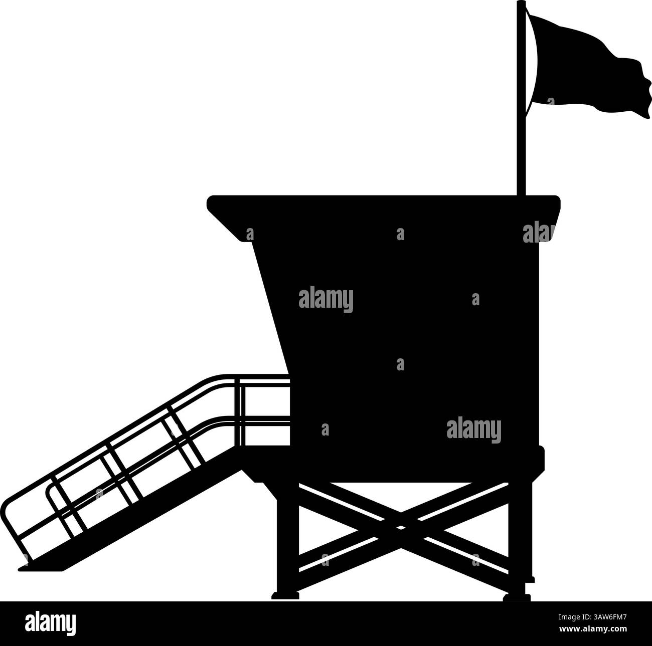 Sagoma della capanna bagnino che sventola la bandiera Illustrazione Vettoriale