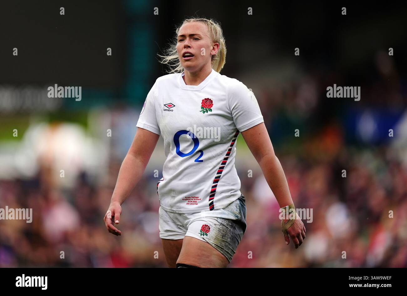 L'inglese Rosie Galligan durante il Guinness Women's Six Nations Match al Mattioli Woods Welford Road Stadium di Leicester. Data foto: Sabato 19 aprile 2025. Foto Stock