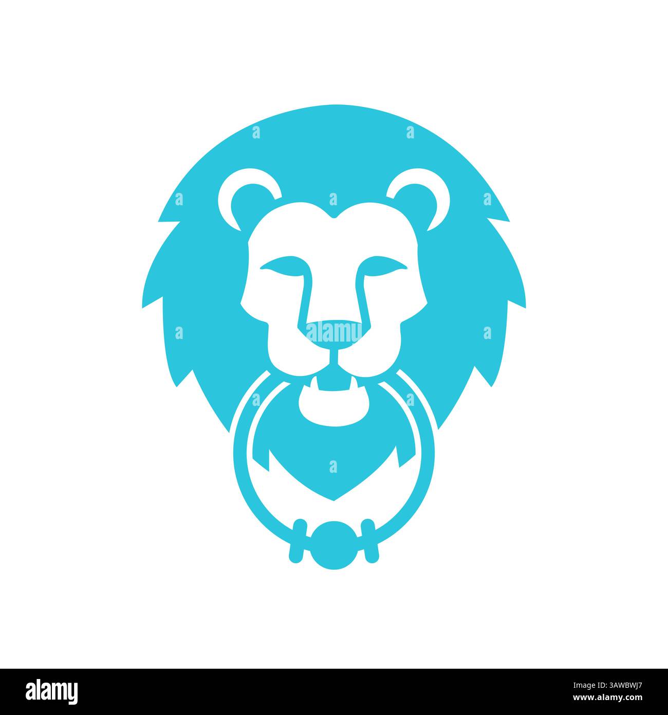 Icona di battito porta principale con un leone Guardian Majestic, set di icone blu, isolato su bianco Illustrazione Vettoriale