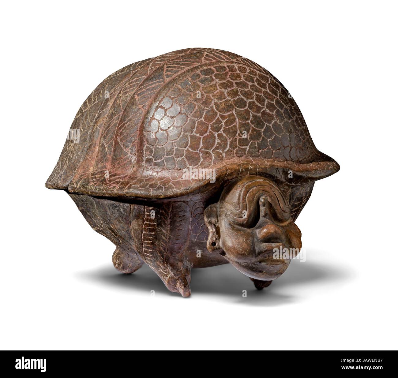 Nave in due parti sotto forma di Armadillo. Guatemala, Petén, Maya, 300-600 d.C. Ceramica. Ceramica a scorrimento. Arte delle antiche Americhe. Foto Stock