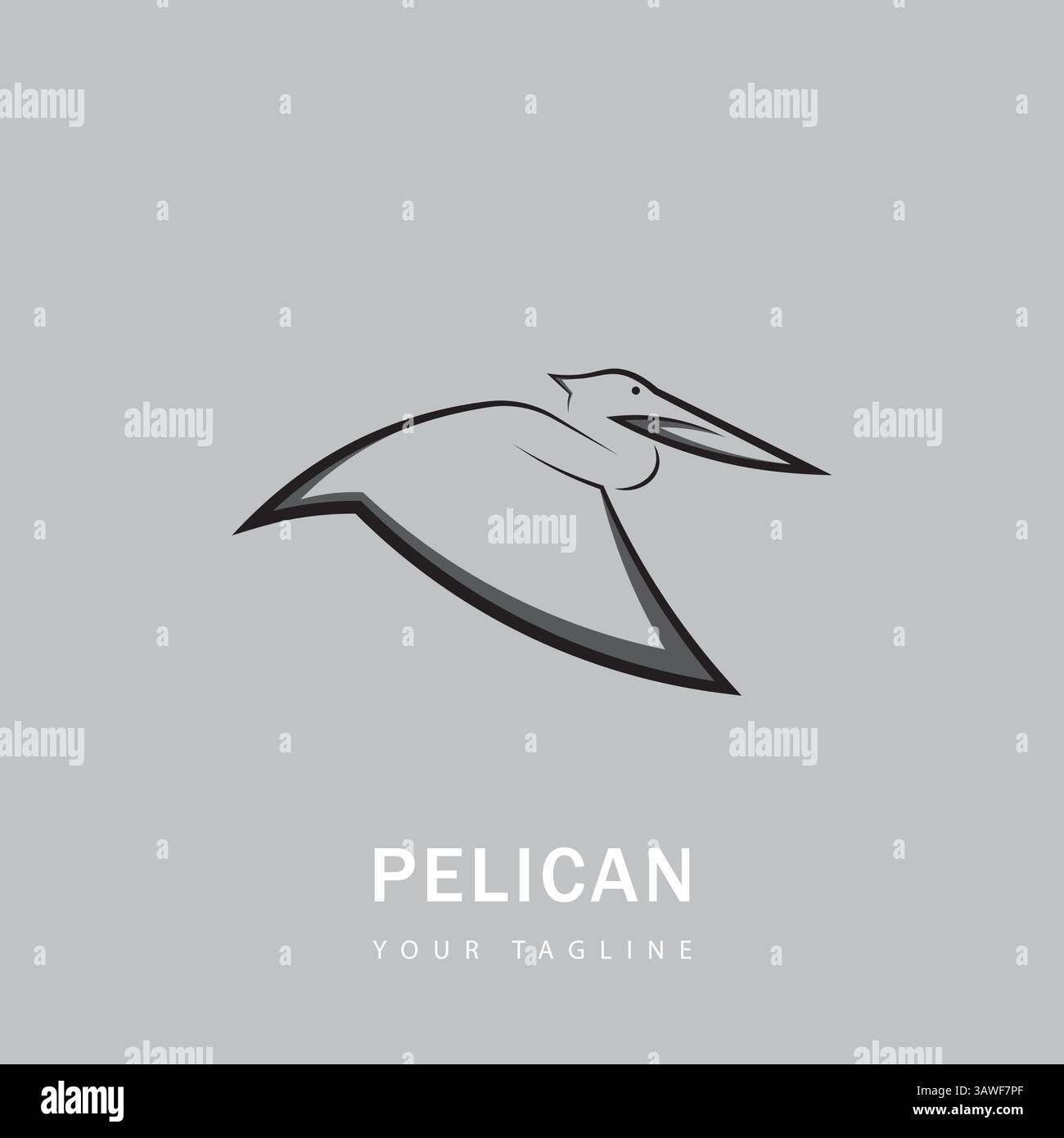 Logo Pelican con design minimalista, modello vettoriale per uccelli pellicani Illustrazione Vettoriale