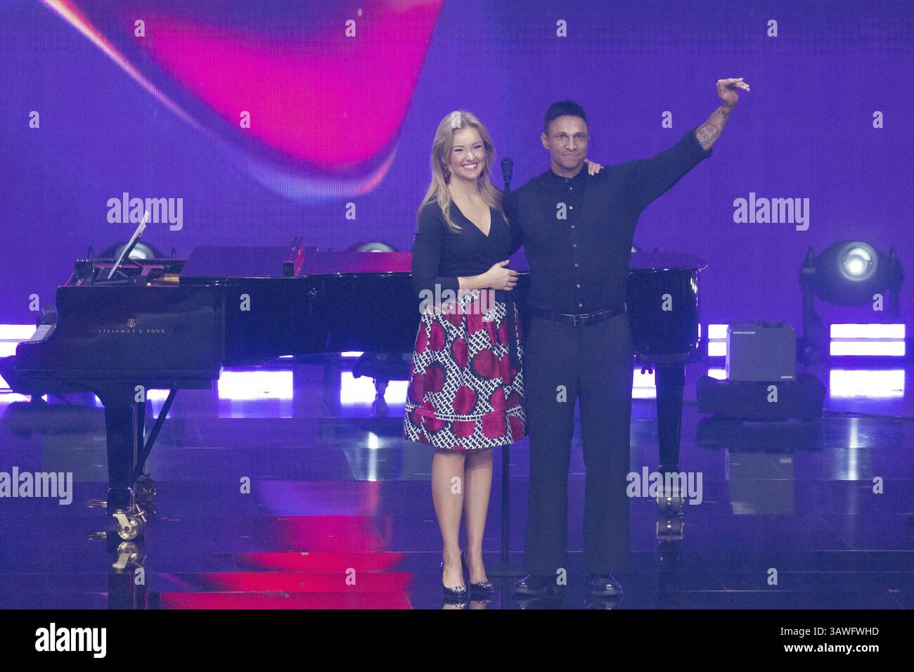 Patrice Aminati e Daniel Aminati al Beatrice Egli Show presso lo Studio Berlin Adlershof il 08.04.2025. La trasmissione si svolgerà a Pasqua Saturda Foto Stock