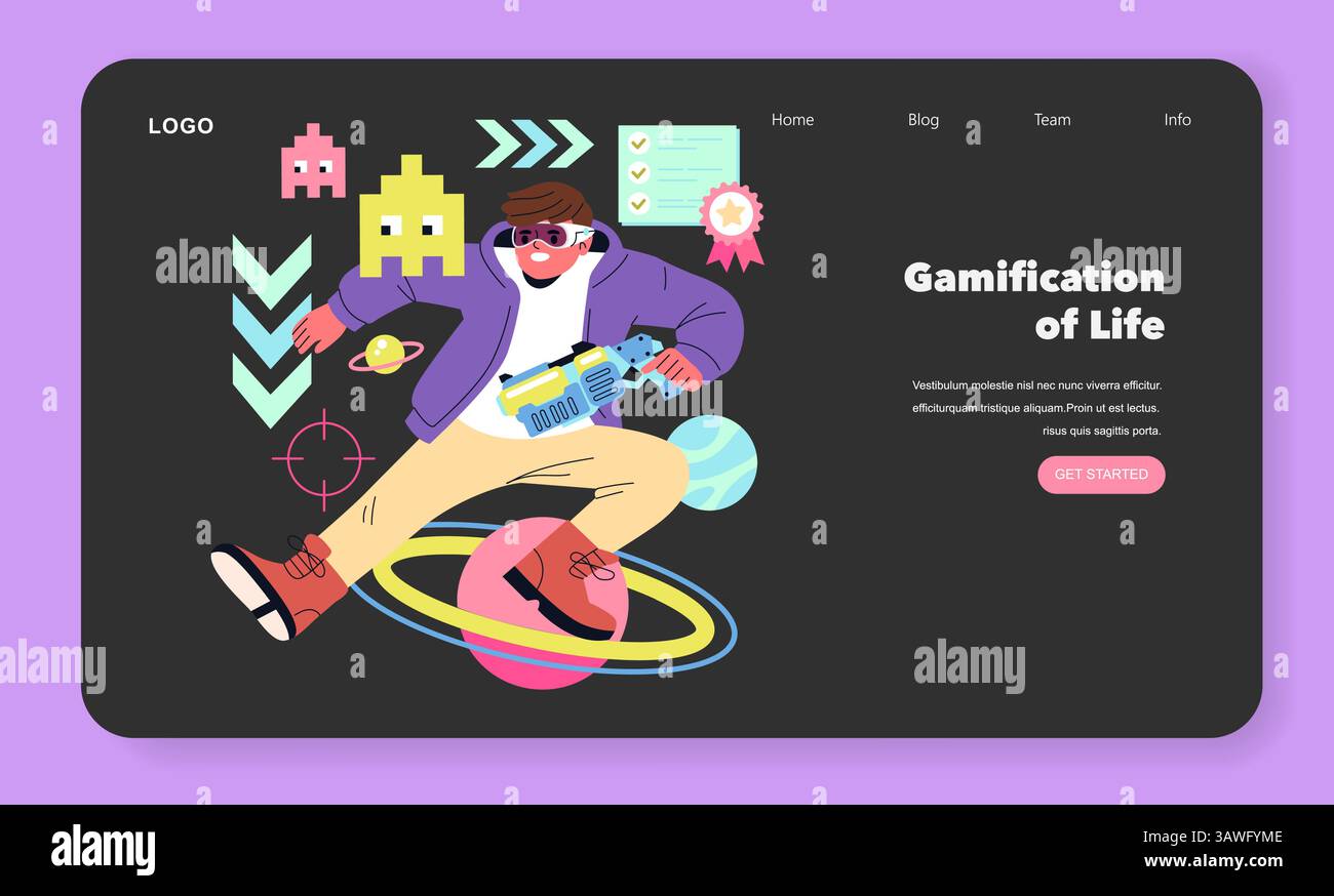 La generazione beta si concentra sull'integrazione di elementi di gioco nelle attività quotidiane. Illustra un personaggio impegnato in attività ludiche, combinando divertimento e produttività. Questo concetto promuove la motivazione e la creatività. Illustrazione vettoriale. Illustrazione Vettoriale