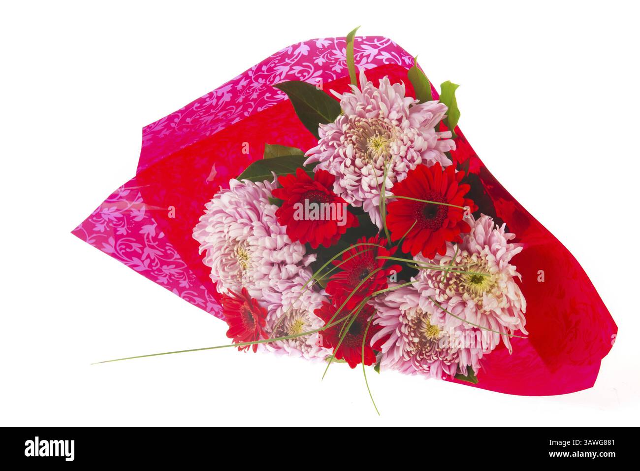 Autunno bouquet con le mamme e Gerber fiori in rosa e rosso Foto Stock